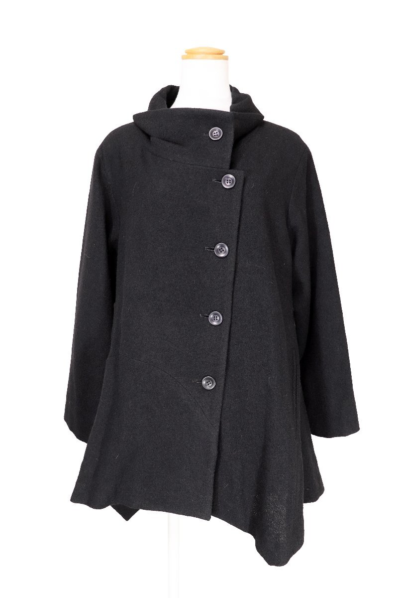 ★極美品★慈雨センソユニコ/ウール100％変形ジャケットコート：40/黒xz970_画像2