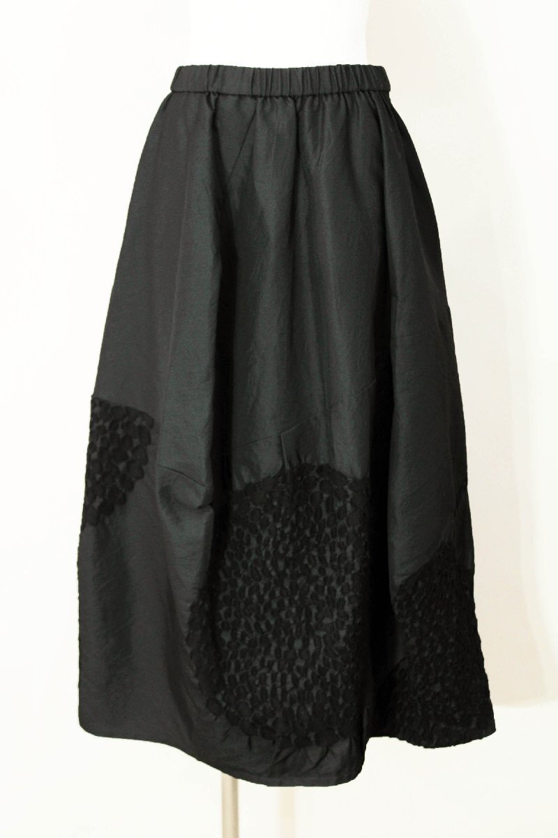 ☆美品☆慈雨センソユニコ/ウールサークル柄ジャガード織りロングスカート:40/黒yx922_画像4