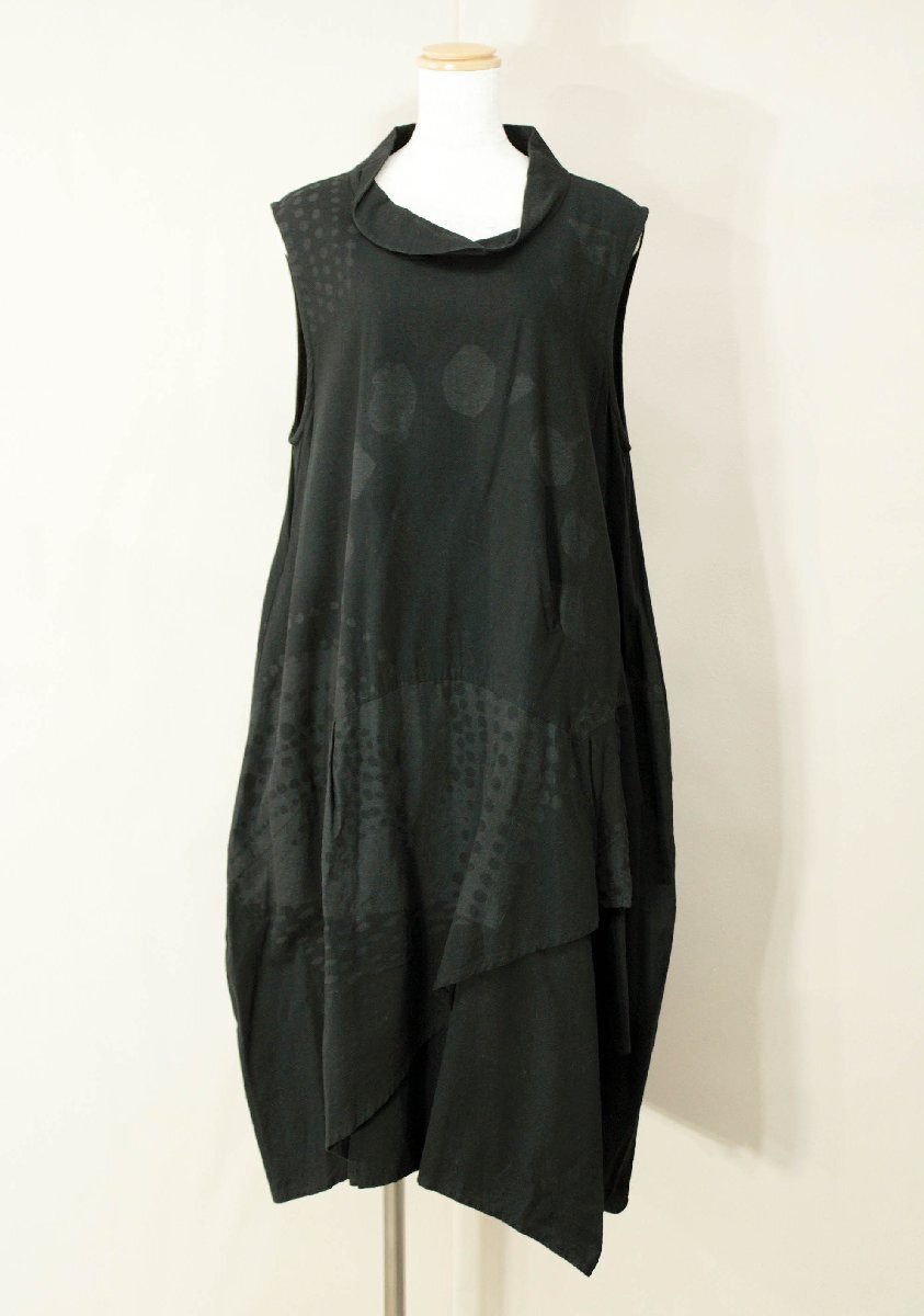 慈雨センソユニコ/コットンジャガード変形ロングチュニックベスト/ジャンパースカート:40/黒系yx831_画像1