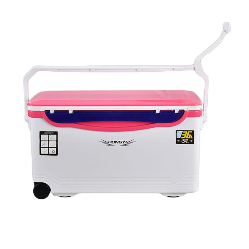  рыбалка для cooler-box емкость 36L сиденье .. крепкий мускл корпус водонепроницаемый боковой руль с роликами . плечо ремень имеется теплоизоляция 48h вентиль имеется розовый 