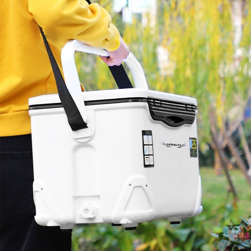  рыбалка для cooler-box большая вместимость 25L сиденье .. крепкий мускл корпус водонепроницаемый теплоизоляционный материал руль / вентиль / плечо ремень / с роликами . рыбалка термос сила 48h белый & чёрный 