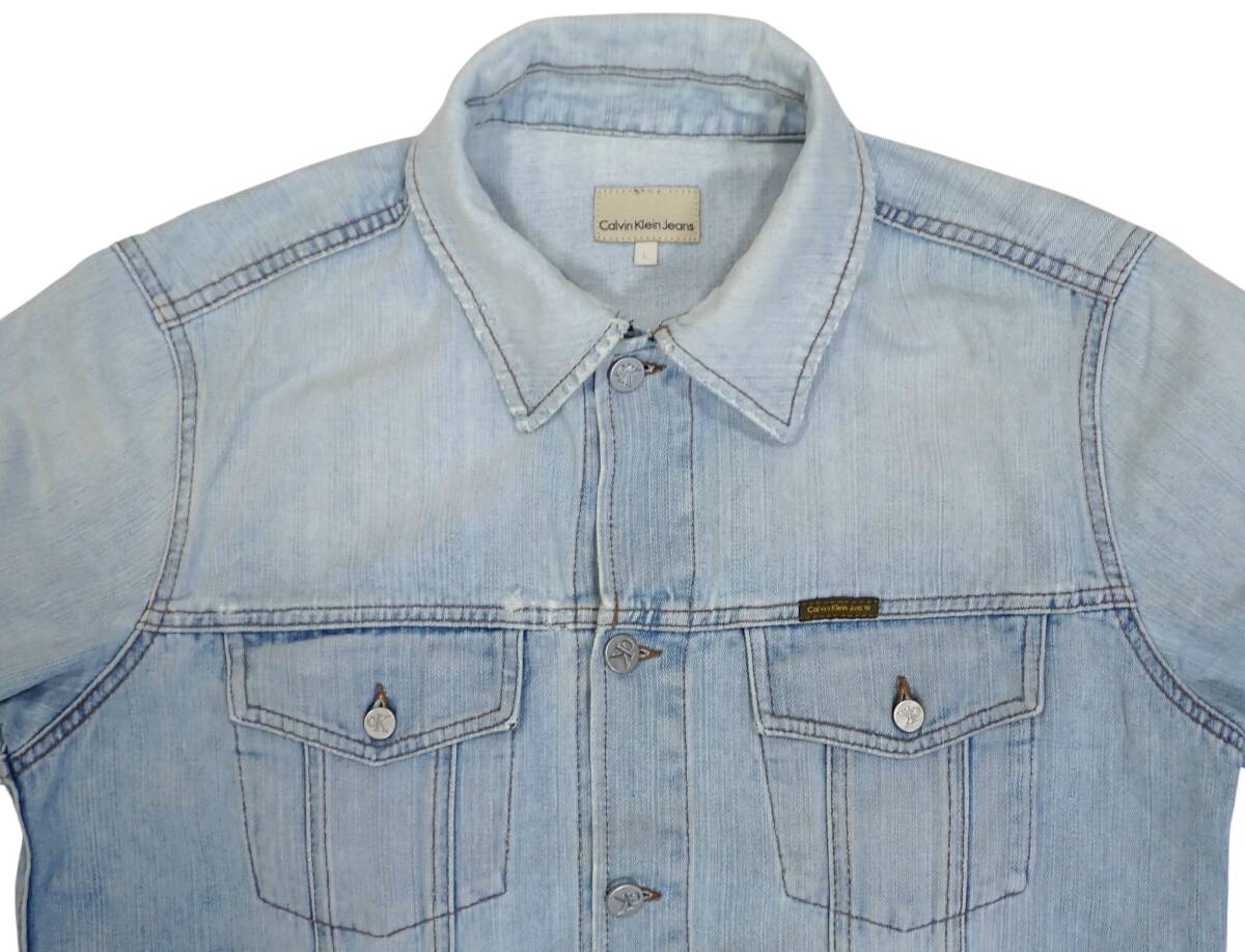 Calvin Klein Jeans 90sビンテージ デニム トラッカージャケット L●ジージャンGジャン カルバンクラインジーンズ●洗濯プレス済●古着7219_画像3