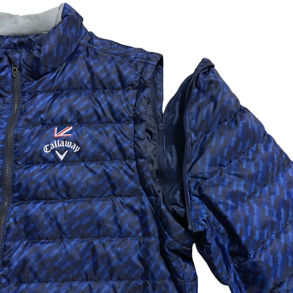 LLサイズ Callaway 2way ダウンジャケット ダウンベスト ジップ ブルゾン 総柄デザイン ゴルフ ネイビー メンズ XL キャロウェイ_画像4