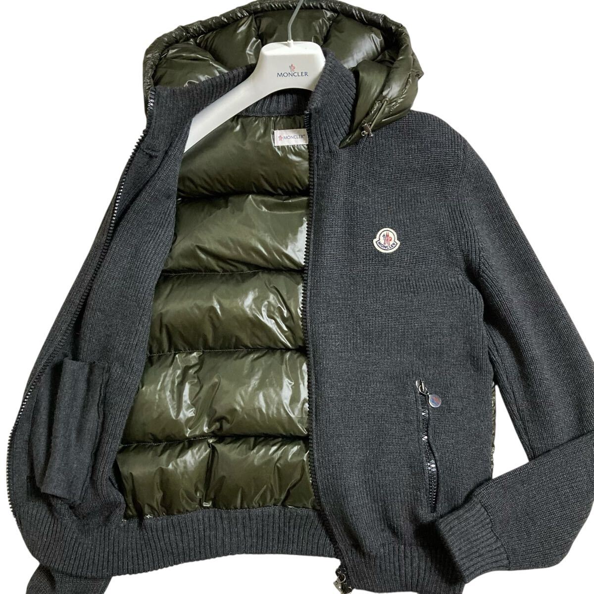 XLサイズ モンクレール ハイブリッド ニット切替 ダウンジャケット パーカー ブルゾン ウール メンズ MONCLER MAGLIONE TRICOT CARDIGAN_画像1