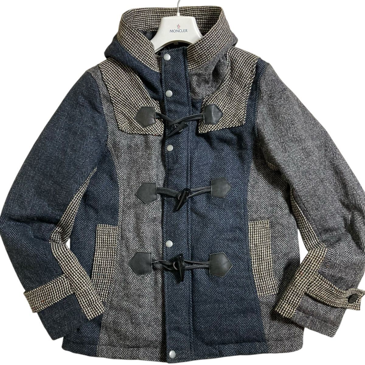 ハリスツイード キングリーマスク HarrisTweed KINGCY MASK KMK ダッフル ジャケット ブルゾン キルティング中綿 L クレイジーパターン_画像2