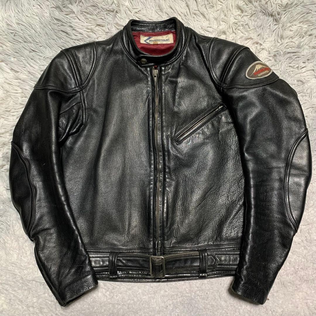 希少 L KUSHITANI クシタニ レザージャケット シングルライダース バイクウェア ワッペン 牛革 本革 カウレザー 黒 ブラック メンズ_画像2
