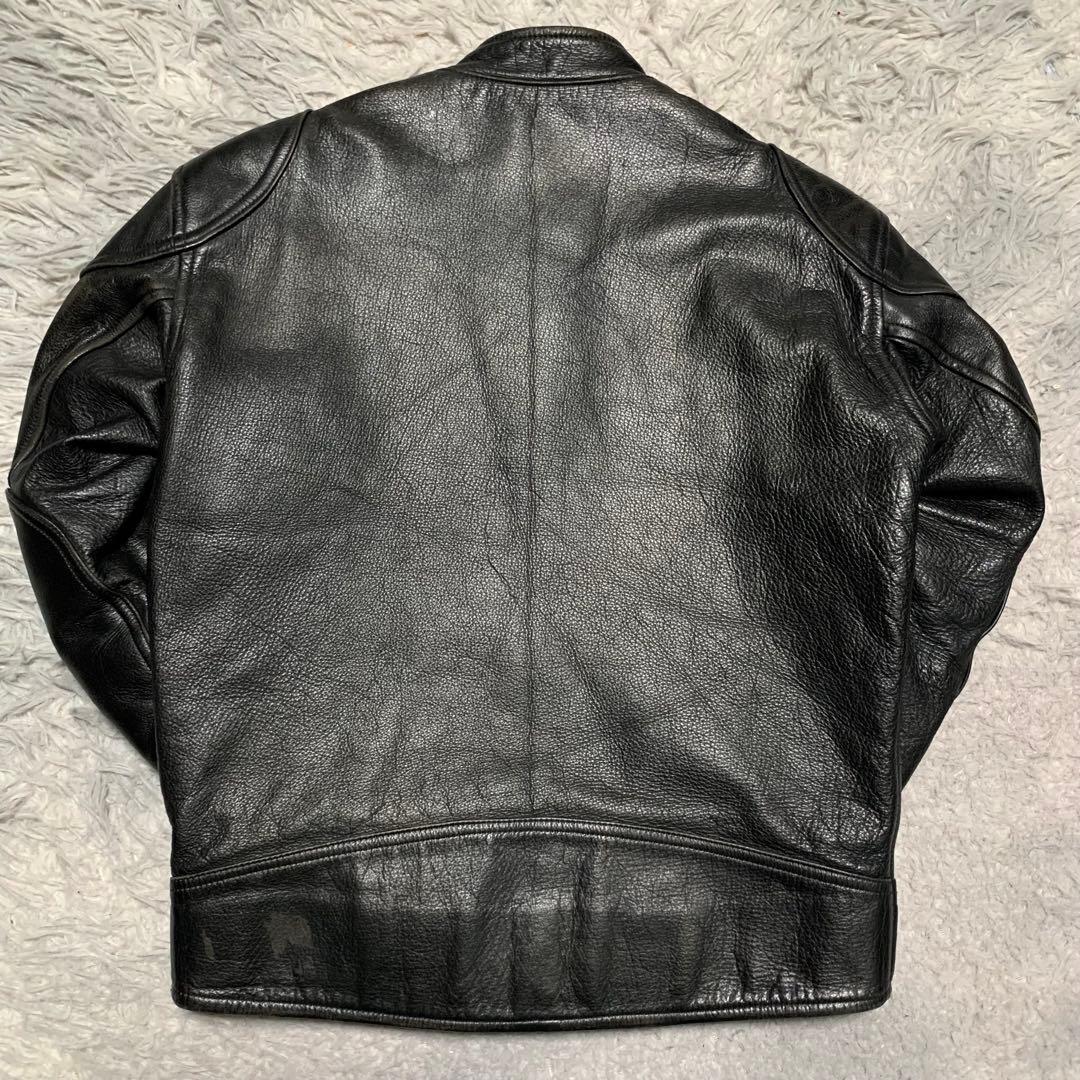 希少 L KUSHITANI クシタニ レザージャケット シングルライダース バイクウェア ワッペン 牛革 本革 カウレザー 黒 ブラック メンズ_画像3