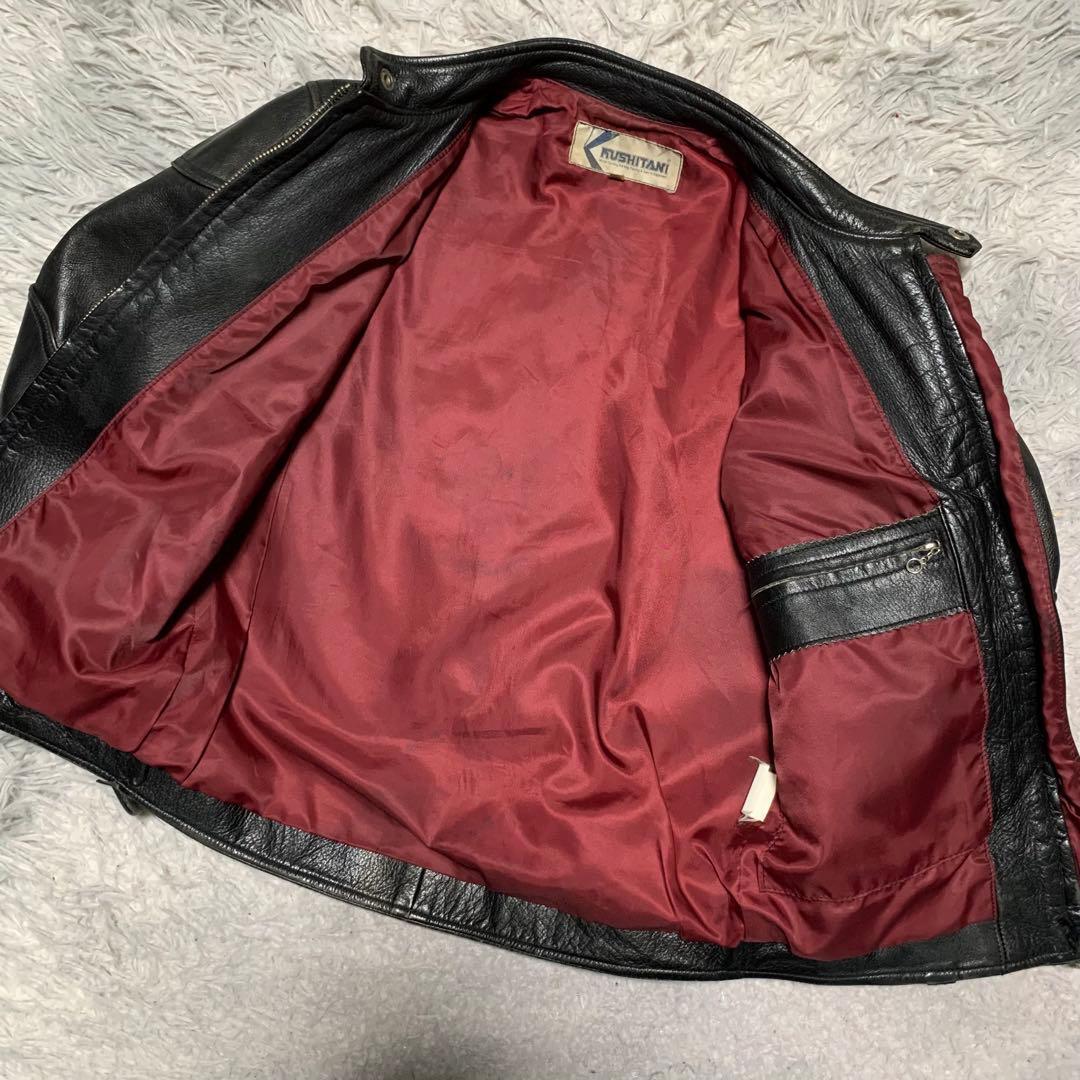 希少 L KUSHITANI クシタニ レザージャケット シングルライダース バイクウェア ワッペン 牛革 本革 カウレザー 黒 ブラック メンズ_画像4