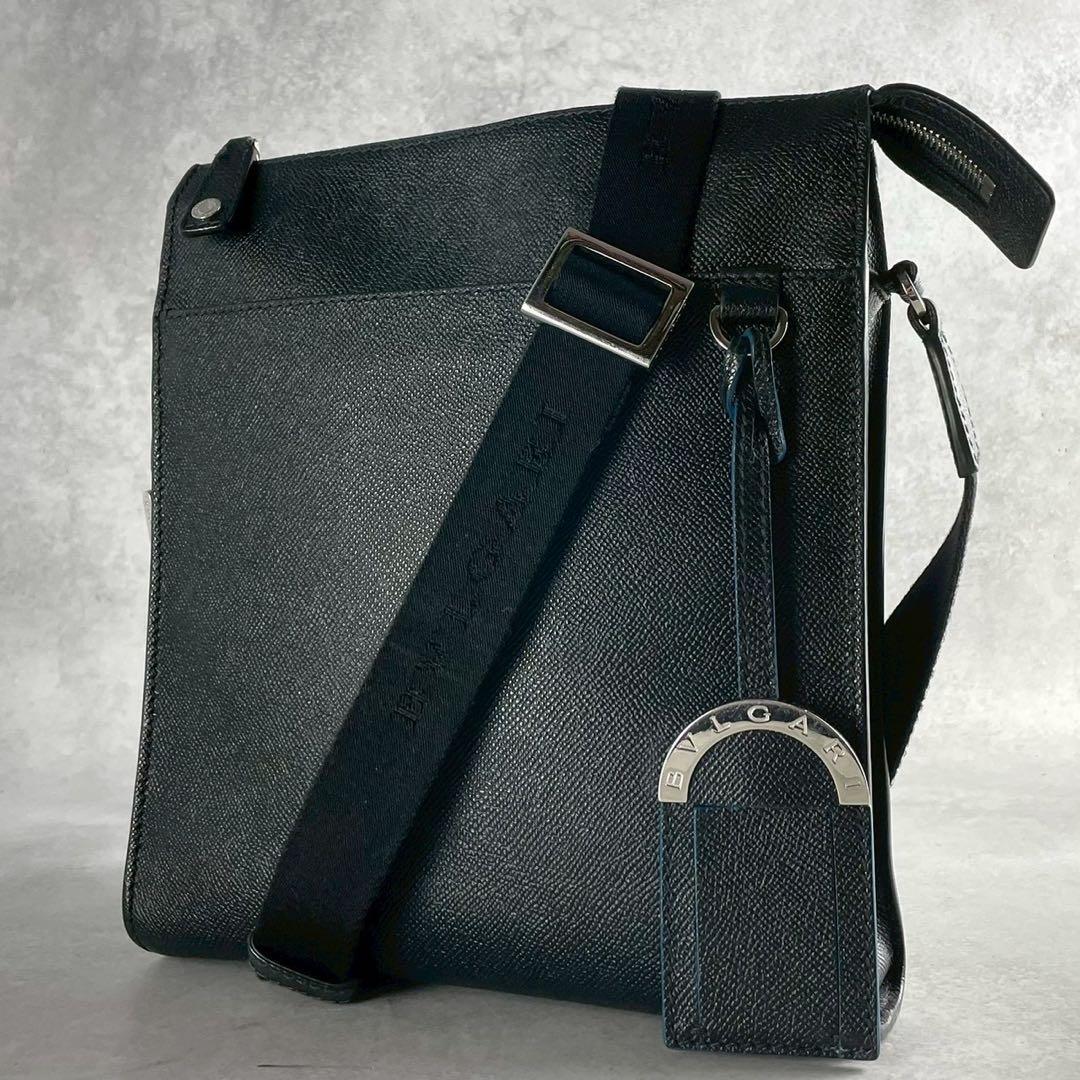  прекрасный товар BVLGARI BVLGARY sakoshu сумка на плечо небольшая сумочка Circle кожа наклонный .. плечо .. ходить на работу бизнес чёрный черный мужской 