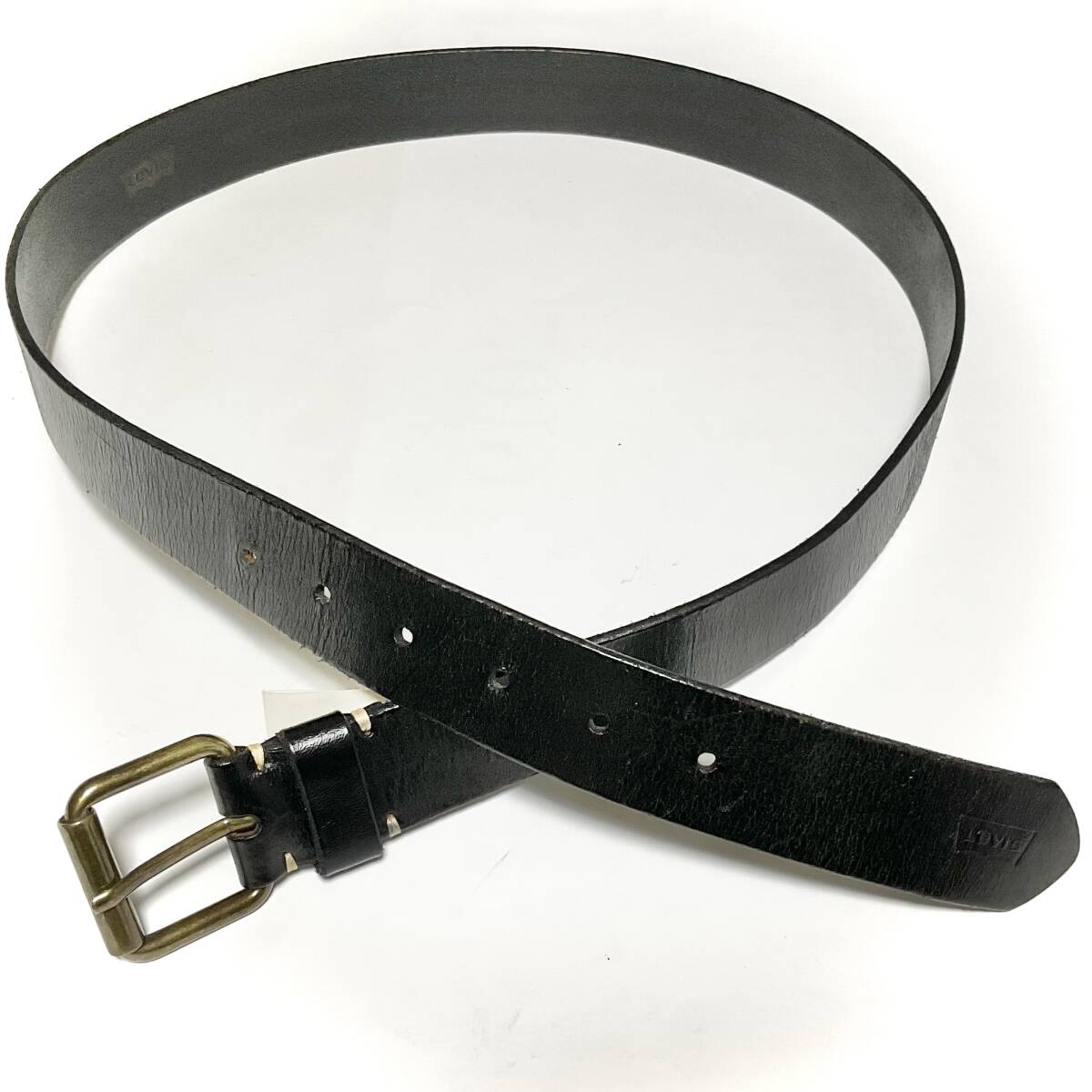 Levi’s　レザーベルト　ブラック/ブラス/フルグレイン/牛革　サイズ95/3８　　　W219_画像8