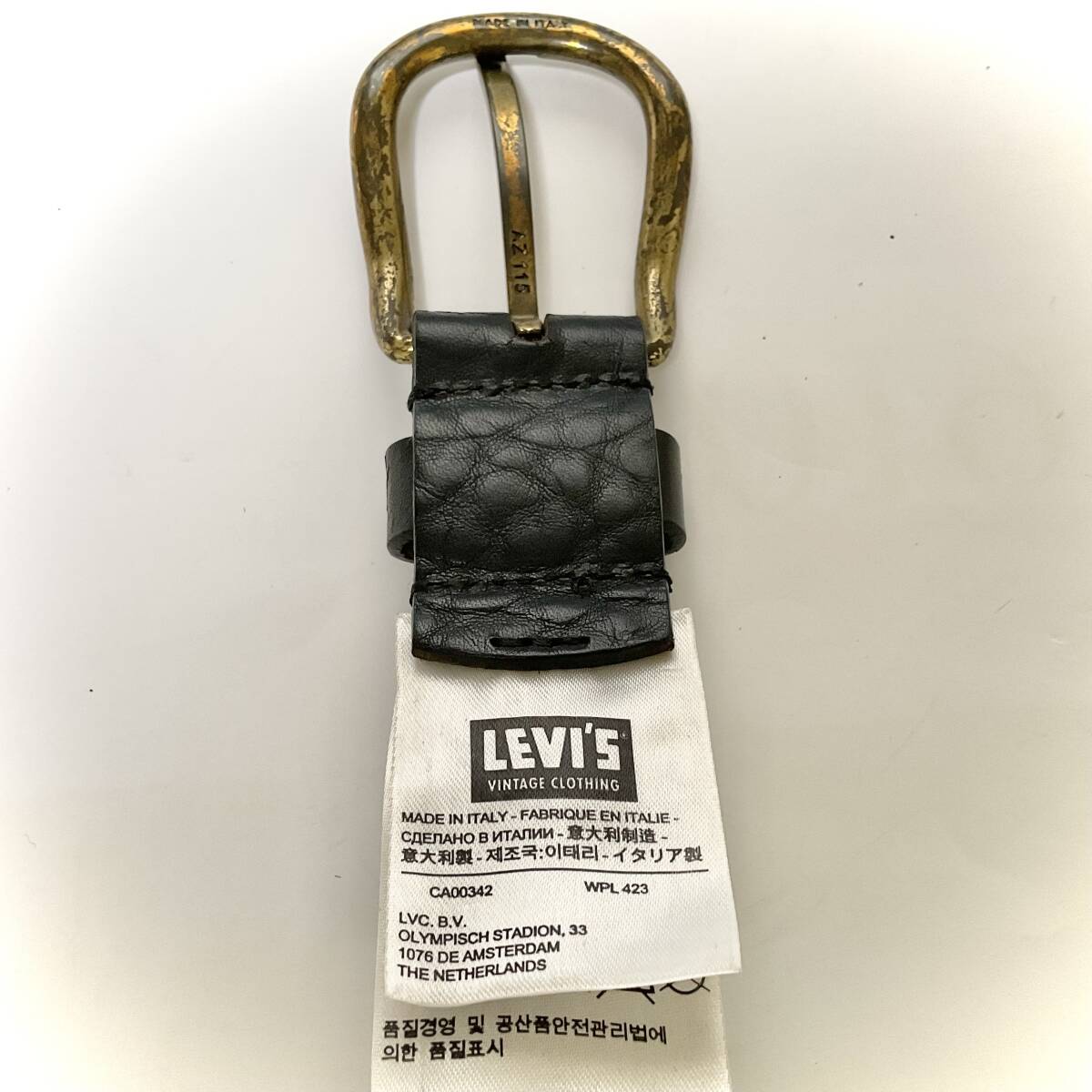 LVC LEVI'S VINTAGE CLOTHING　レザーベルト　ダイヤ型押し/ブラック/イタリア製/牛革　サイズ90/M　　　W219_画像7