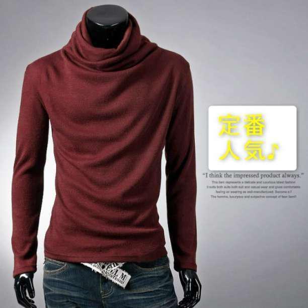 新品秋冬 メンズ アフガン タートルネック 長袖シャツ カットソー ワイン L　メンズレディース_画像1
