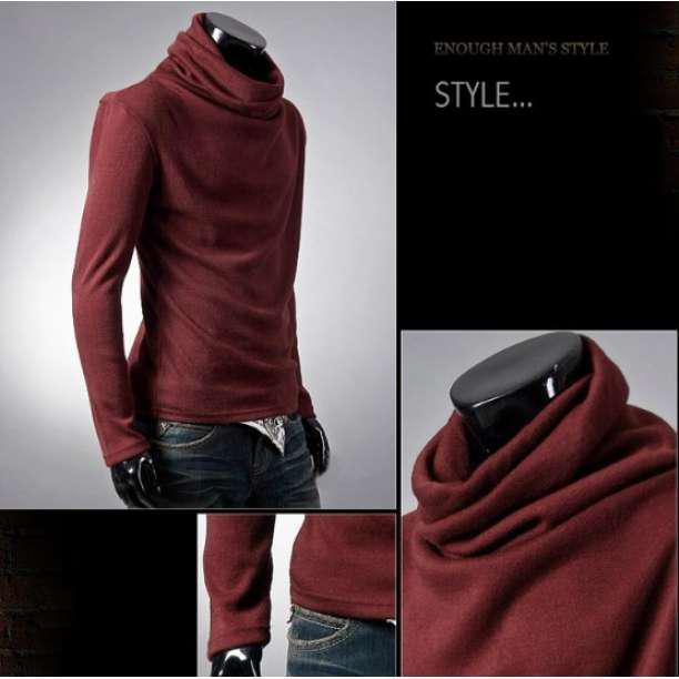 新品秋冬 メンズ アフガン タートルネック 長袖シャツ カットソー ワイン L　メンズレディース_画像3