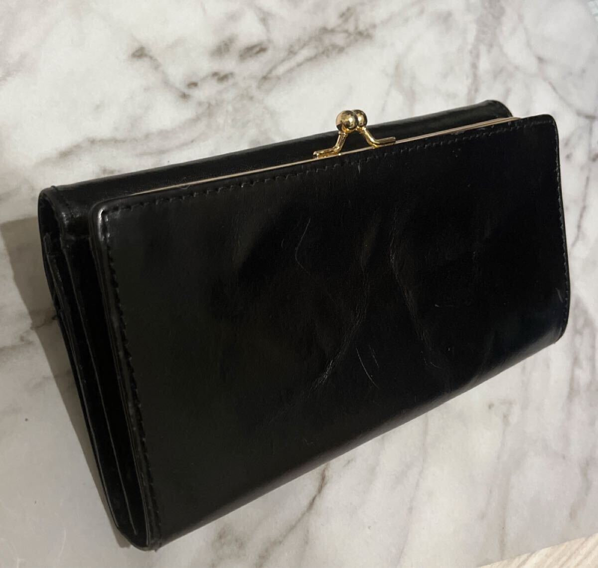perche ペルケ 黒 レザー 長財布 がま口財布 大容量 収納力抜群 多機能 ブラック レディース財布_画像2