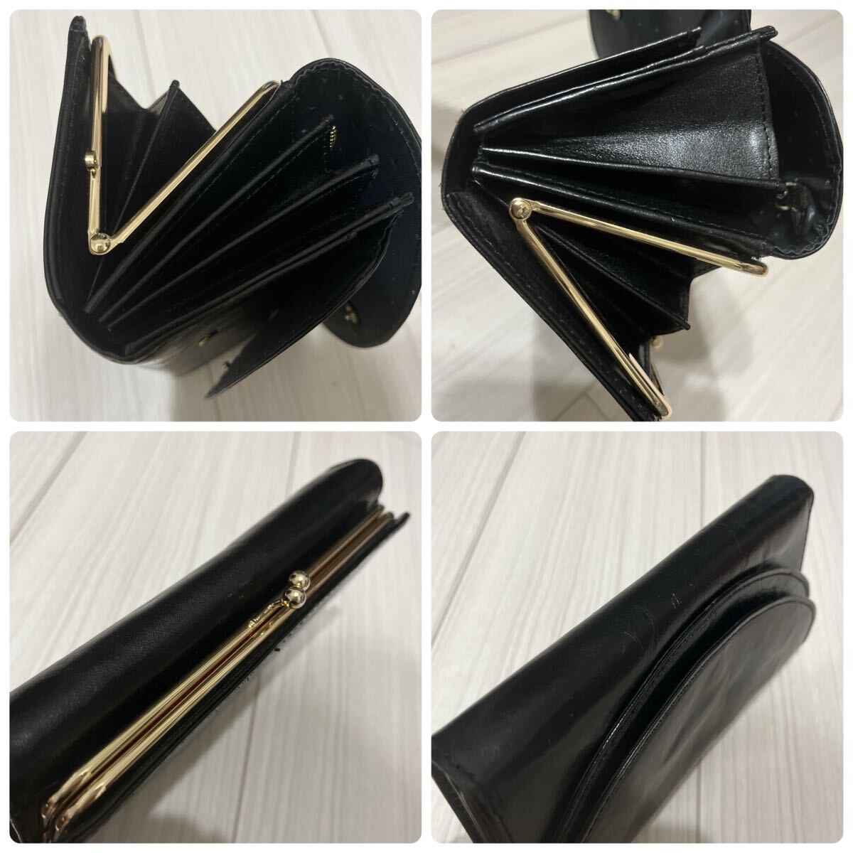 perche ペルケ 黒 レザー 長財布 がま口財布 大容量 収納力抜群 多機能 ブラック レディース財布_画像8