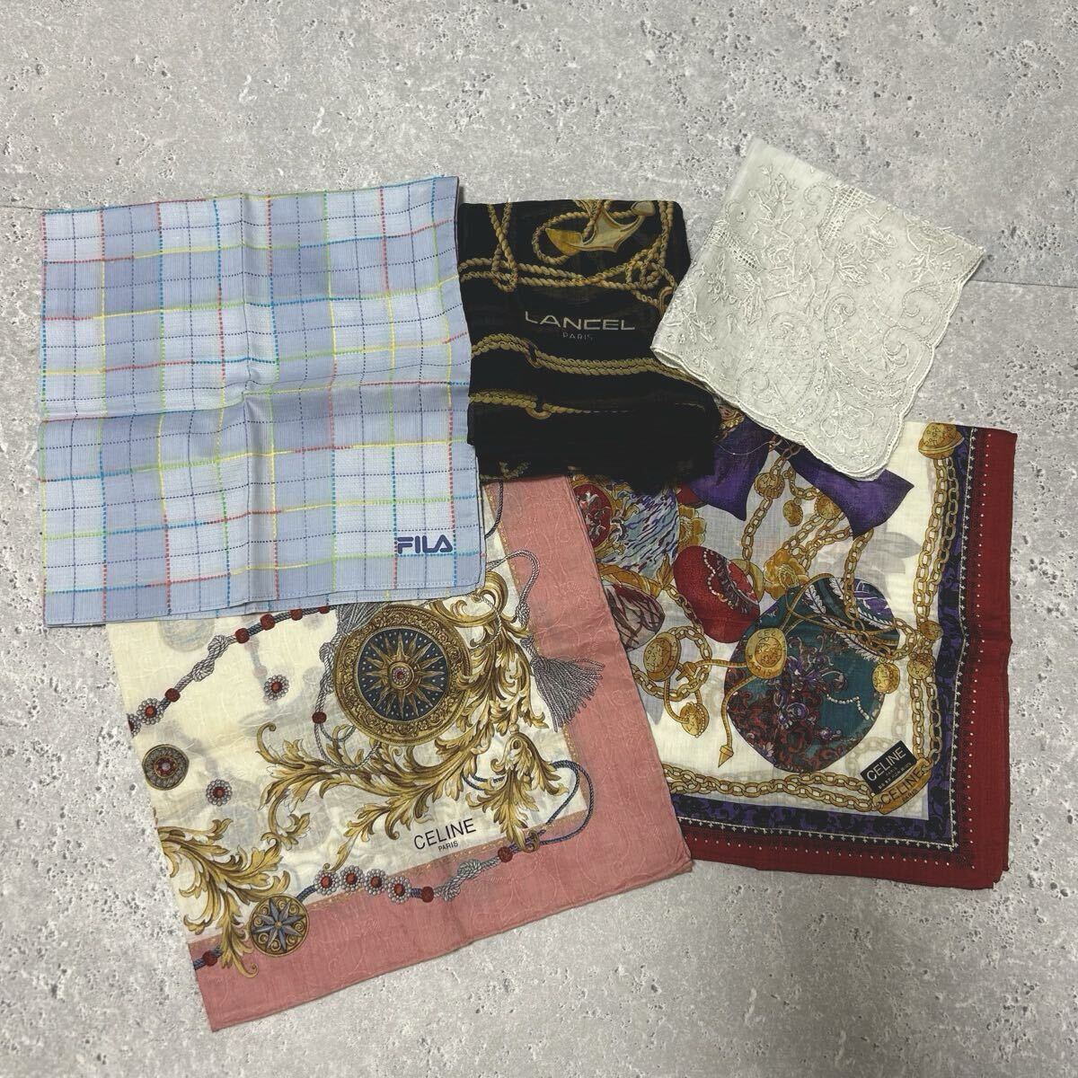 セリーヌ CELINE ランセル ブランドハンカチ 5枚セット まとめ売り FILA LANCEL ミニハンカチ レースハンカチ FH71007_画像1