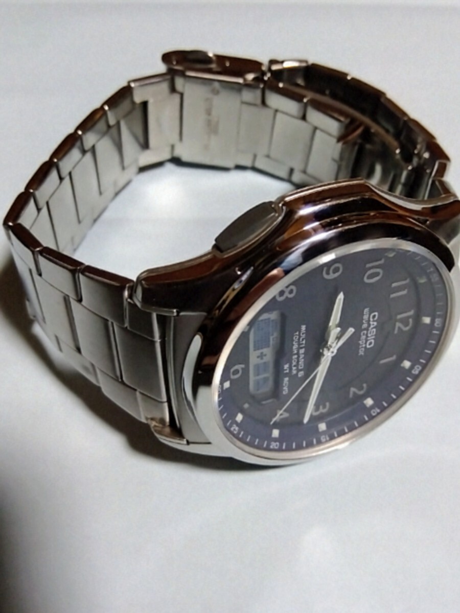 CASIO腕時計 wave ceptor WVA-M630 ソーラー電波 ネイビー 数字文字盤 バンド調整説明コピー付 洗浄済 良品_画像7