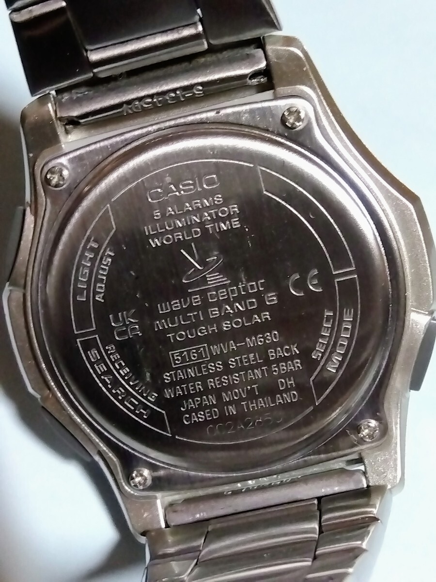 CASIO腕時計 wave ceptor WVA-M630 ソーラー電波 ネイビー 数字文字盤 バンド調整説明コピー付 洗浄済 良品_画像10