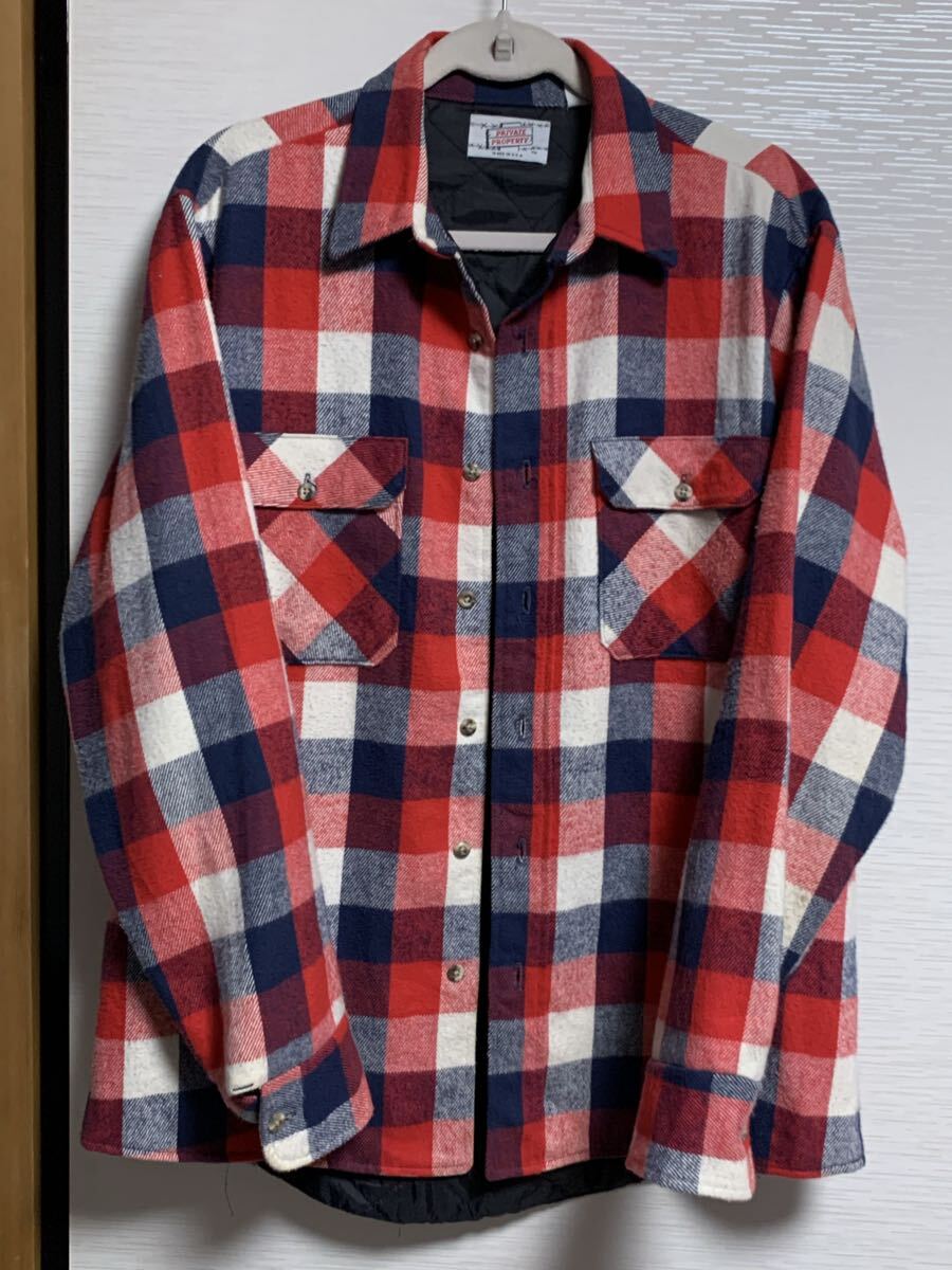 80s USA製 キルティングライナー付きネルシャツ 長袖シャツ ワークシャツ /ビンテージ ブロックチェック ファイブブラザーズUS古着　_画像1