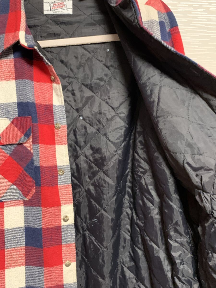 80s USA製 キルティングライナー付きネルシャツ 長袖シャツ ワークシャツ /ビンテージ ブロックチェック ファイブブラザーズUS古着　_画像4