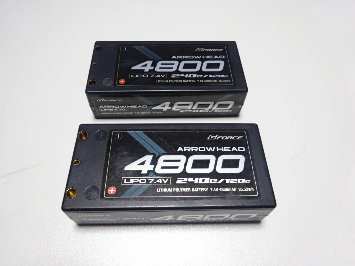 G-FORCE GFG017 Arrow Head LiPo 7.4V 4800mAh 120C/240C フルハイトショート 2個セット 両方で20パック程度使用 リポ バッテリー_画像1