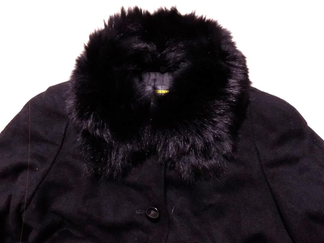 HIGH SENSE　黒カシミヤ混コート M　ブルーフォックスの襟付き　フォーマル　学校行事　通勤に_画像3