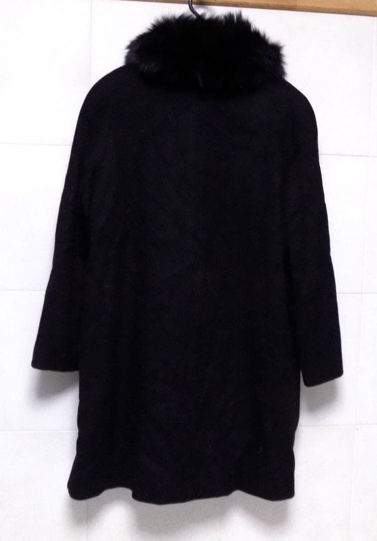 HIGH SENSE　黒カシミヤ混コート M　ブルーフォックスの襟付き　フォーマル　学校行事　通勤に_画像2