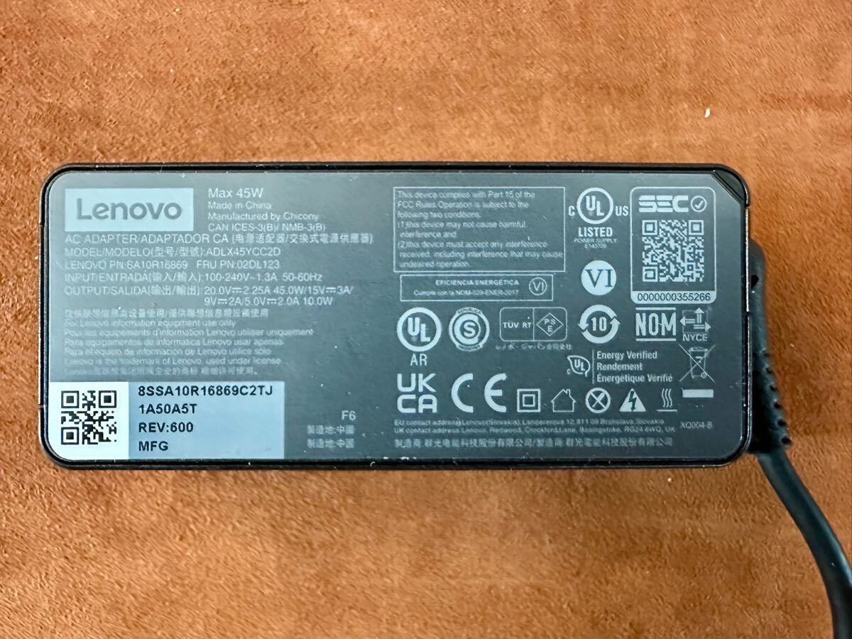 Lenovo 純正 USBC ACアダプター ADLX45YCC2D 45W（20V／2.25A）在庫複数あり_画像2