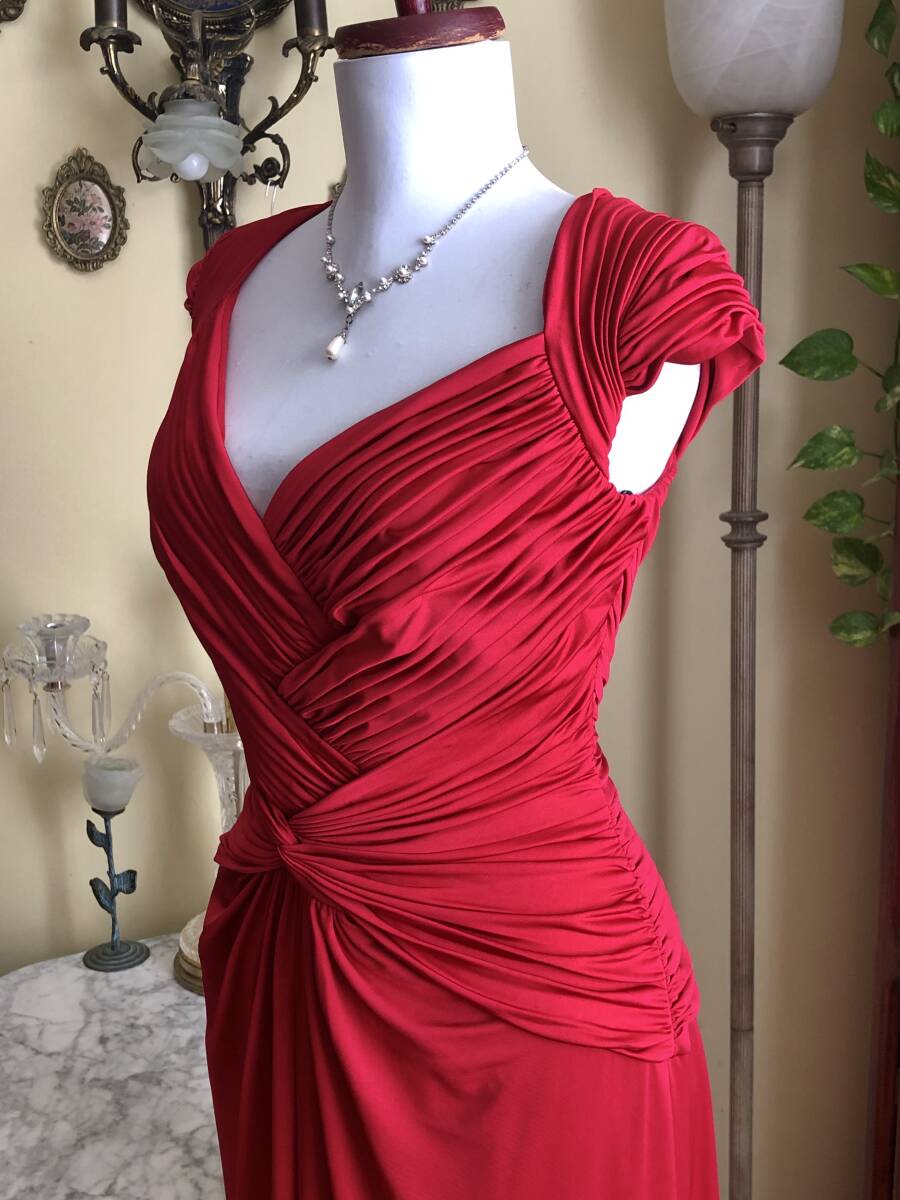 【TADASHI SHOJI/タダシショージ】美ドレープ/Ａラインフレアー/真紅ストレッチ/イブニングドレス （US・Ｓ／９号Ｓ）#66_画像4