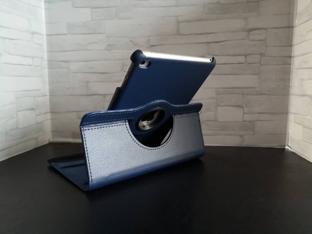 iPad mini5/mini4 共用 ネイビー レザーケース 360度回転機能,スタンド機能, 自動スリープ機能付き_画像1