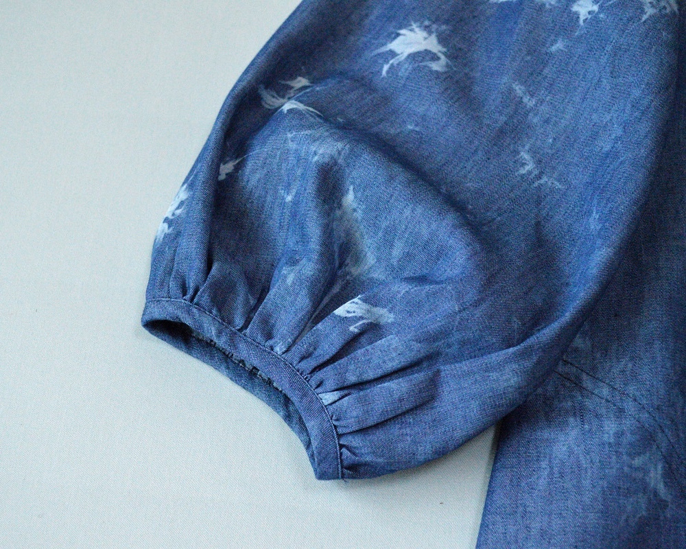 コットン100%絞り染プリント薄地ポケット付き大人可愛い八分袖ワンピース♪_画像4