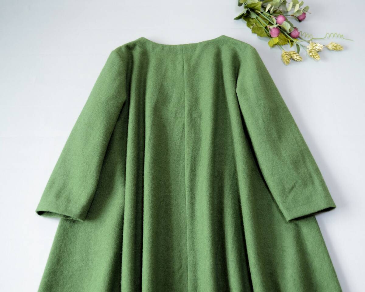 総裏ウール混両脇ポケット付きシンプルなワンピース♪【グリーン】_画像6