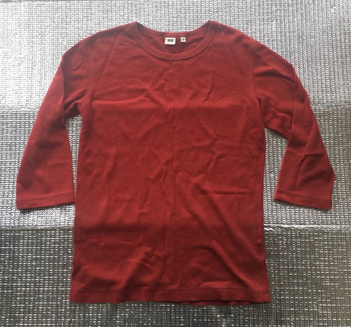 【UNIQLO ユニクロ ★ ライトワッフルクルーネック7分袖ロンTシャツ★赤★M】七分袖_画像1