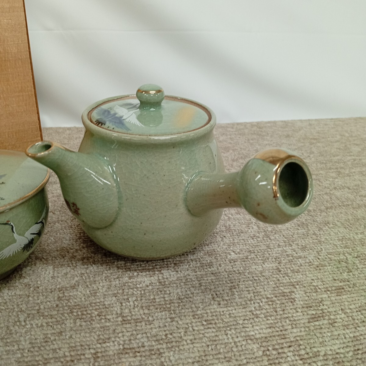 usB-861 九谷焼 九谷圓山作 蓋付茶器 茶器セット 茶道具 湯呑 急須 現状品_画像3