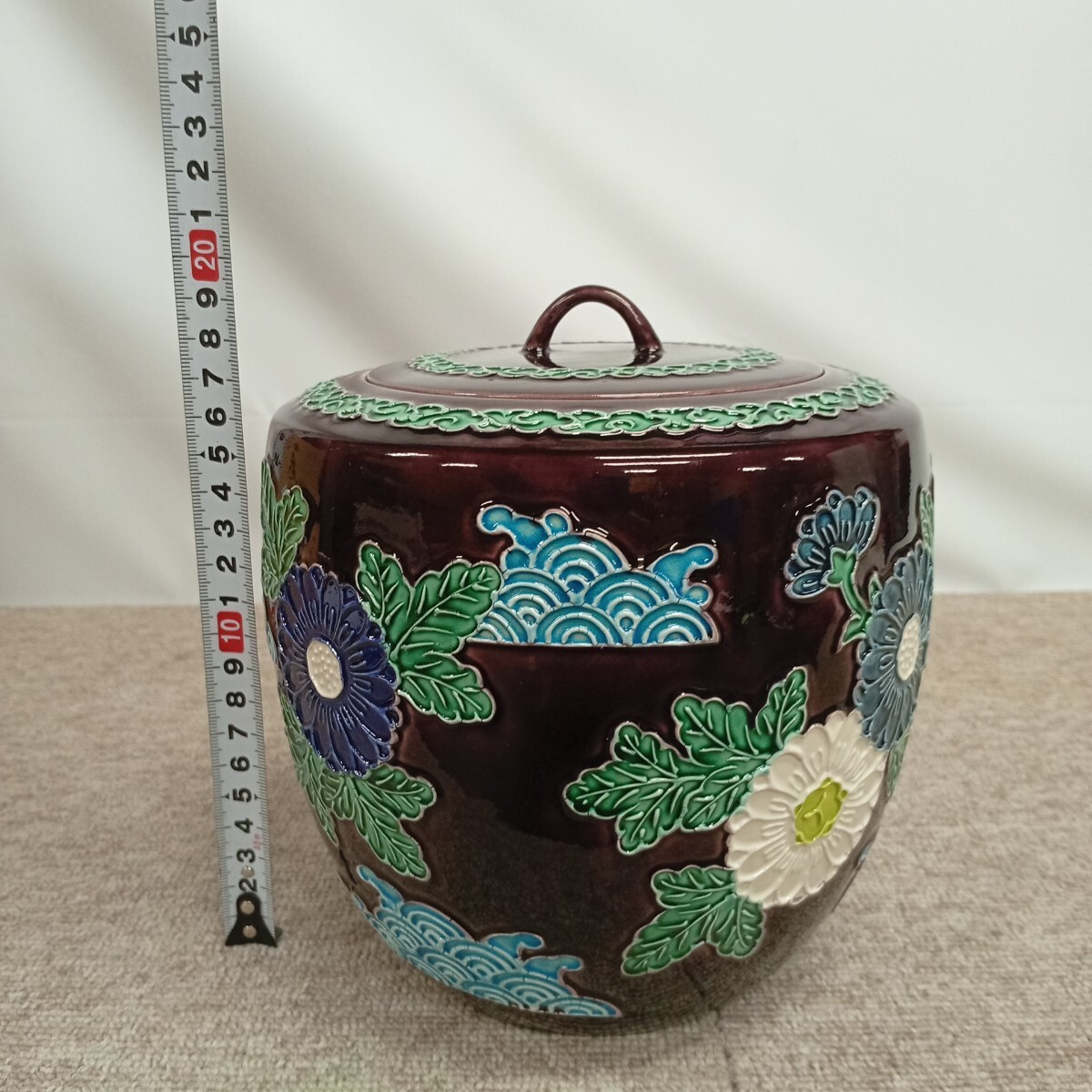 usB-871 紫交趾 水指 赤沢露石作 共箱 茶道具 現状品 保管品_画像7