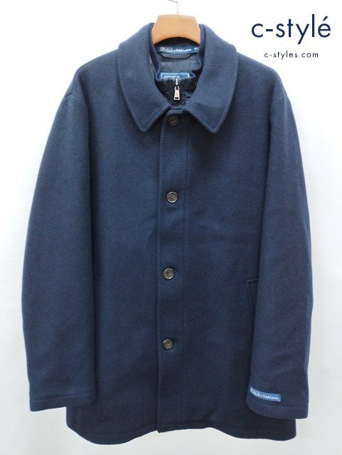 G729c [人気] Polo by Ralph Lauren ポロラルフローレン メルトンステンカラーコート 46R ネイビー 0200017573 | アウター G_画像1