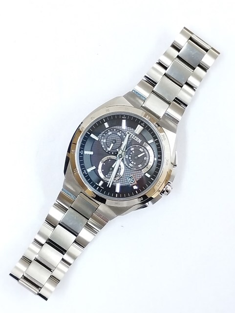 F537 [動作品] CITIZEN シチズン 腕時計 シルバー×ブラック アテッサ AT3010-55E クロノグラフ | Q★_画像4