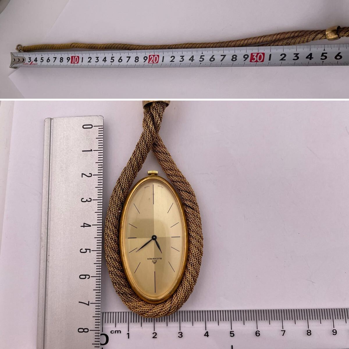 Bucherer F826 懐中時計 手巻き ペンダントウォッチ ヴィンテージ ゴールドカラー 稼働品 【S84088-3008-1】_画像7