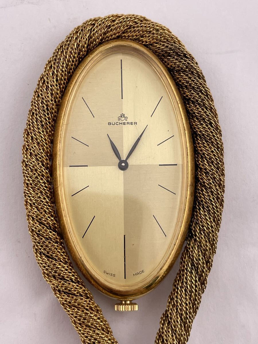 Bucherer F826 懐中時計 手巻き ペンダントウォッチ ヴィンテージ ゴールドカラー 稼働品 【S84088-3008-1】_画像2