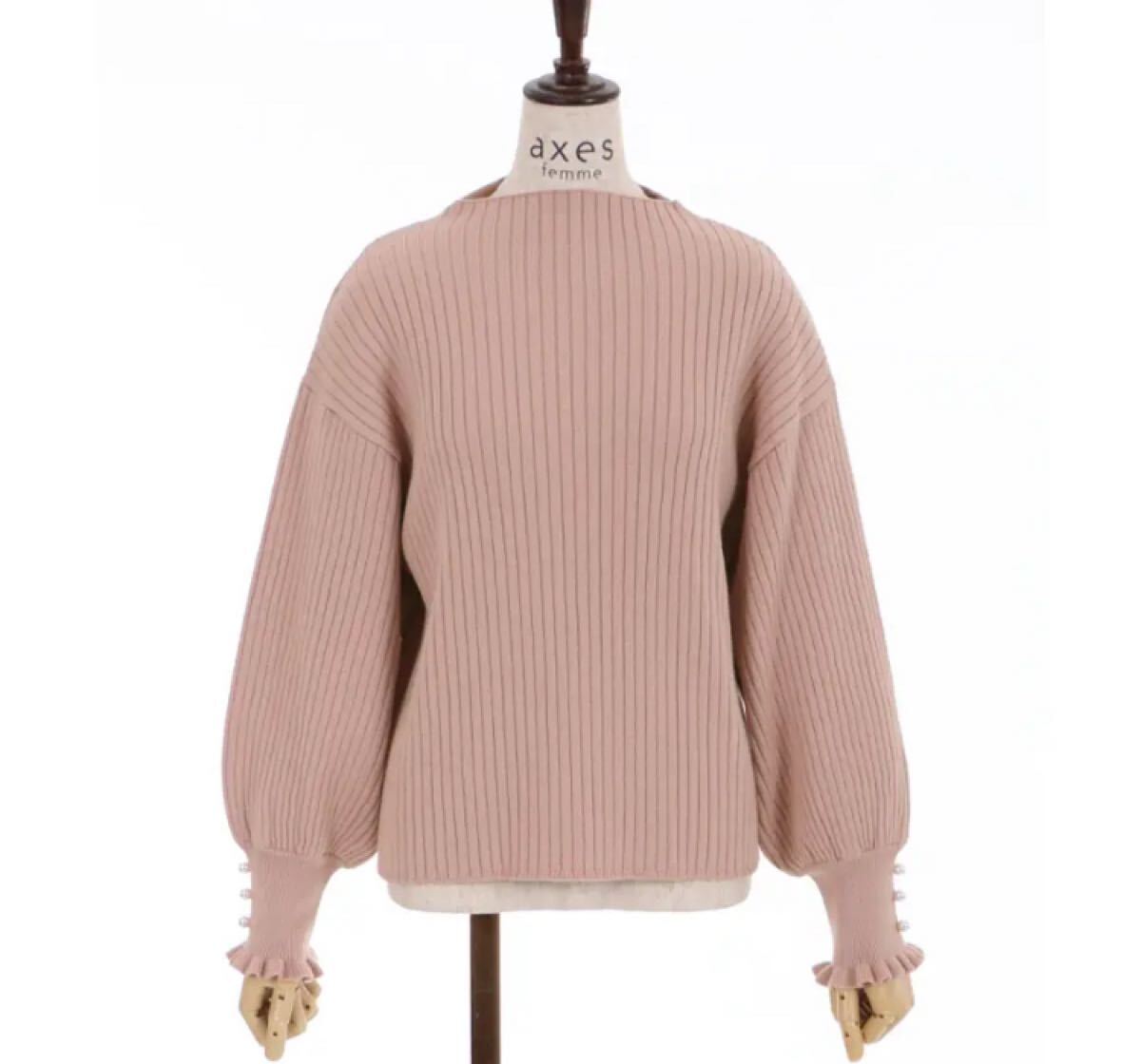 アクシーズファム☆ボリューム袖ニットプルオーバートップス、ワイドリブハイネックニットプルオーバートップス☆used_画像2