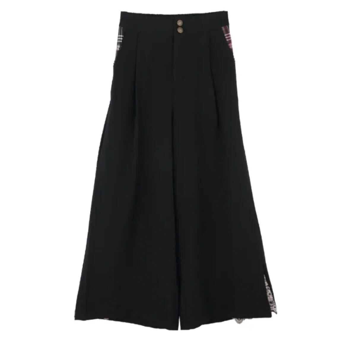 アクシーズファム☆刺繍飾りチェック切替ワイドパンツ、ロングワイドパンツ☆used _画像2