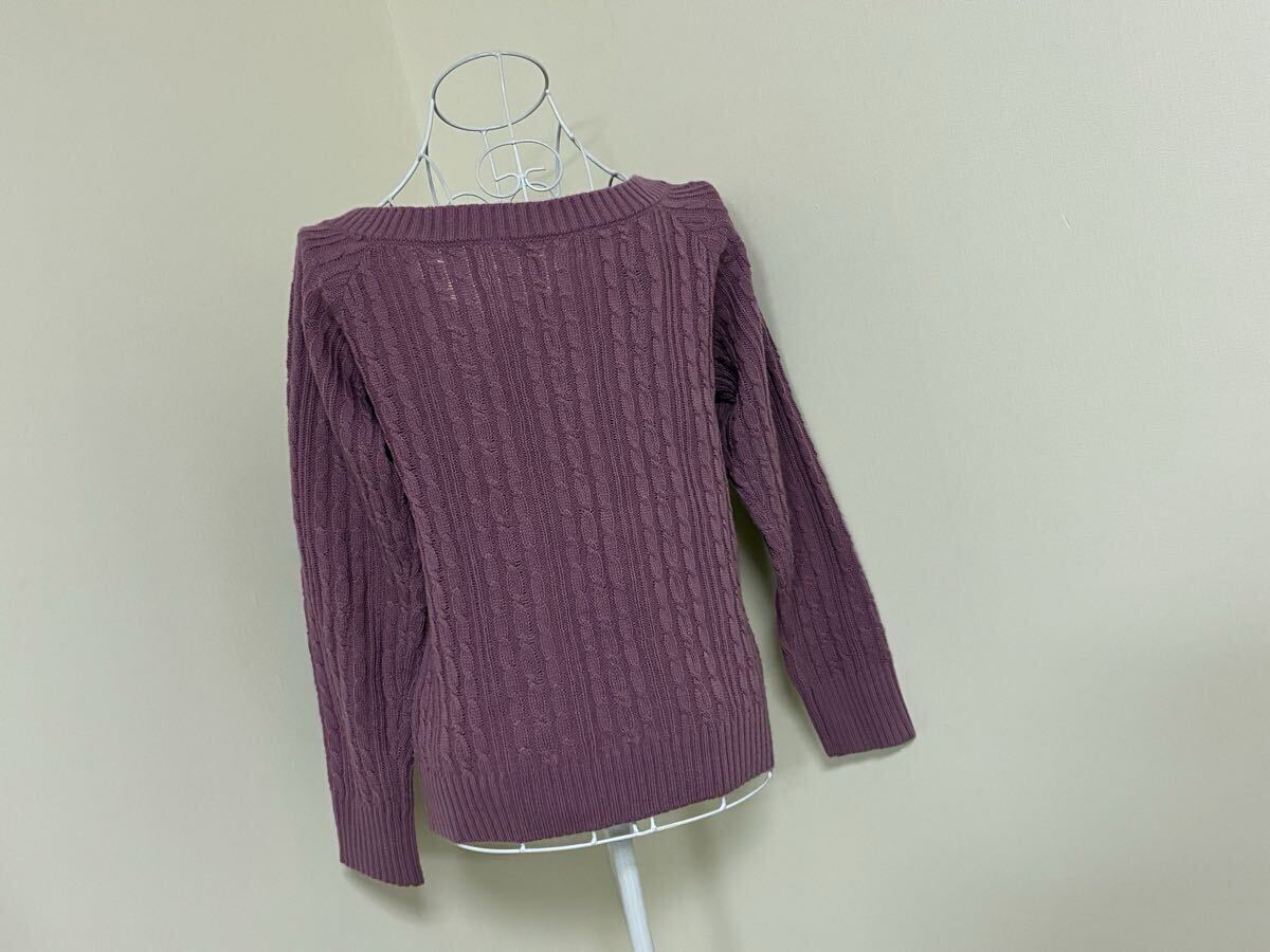 アクシーズファム☆フェイクパール.ビジュー.ビーズ飾りケーブル編みニットトップス、Vネックセーター☆used _画像5