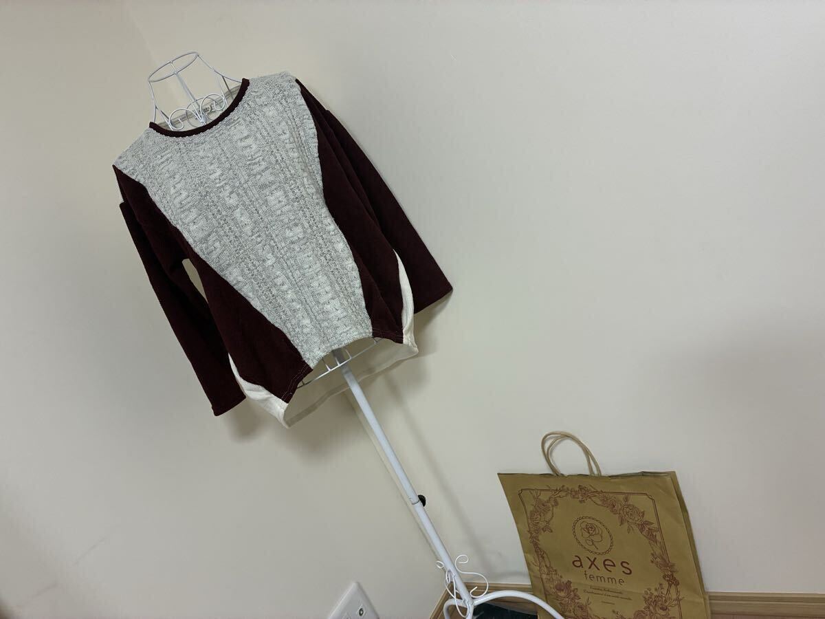 アクシーズファム☆ニット切り替えバイカラーリブプルオーバートップス☆used_画像1