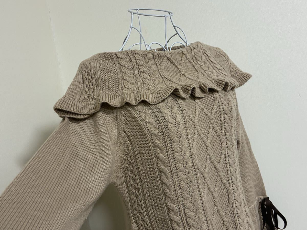 アクシーズファム☆レースアップリボン飾りケーブル編みオフショルニットチュニック、ワンピース☆used _画像4