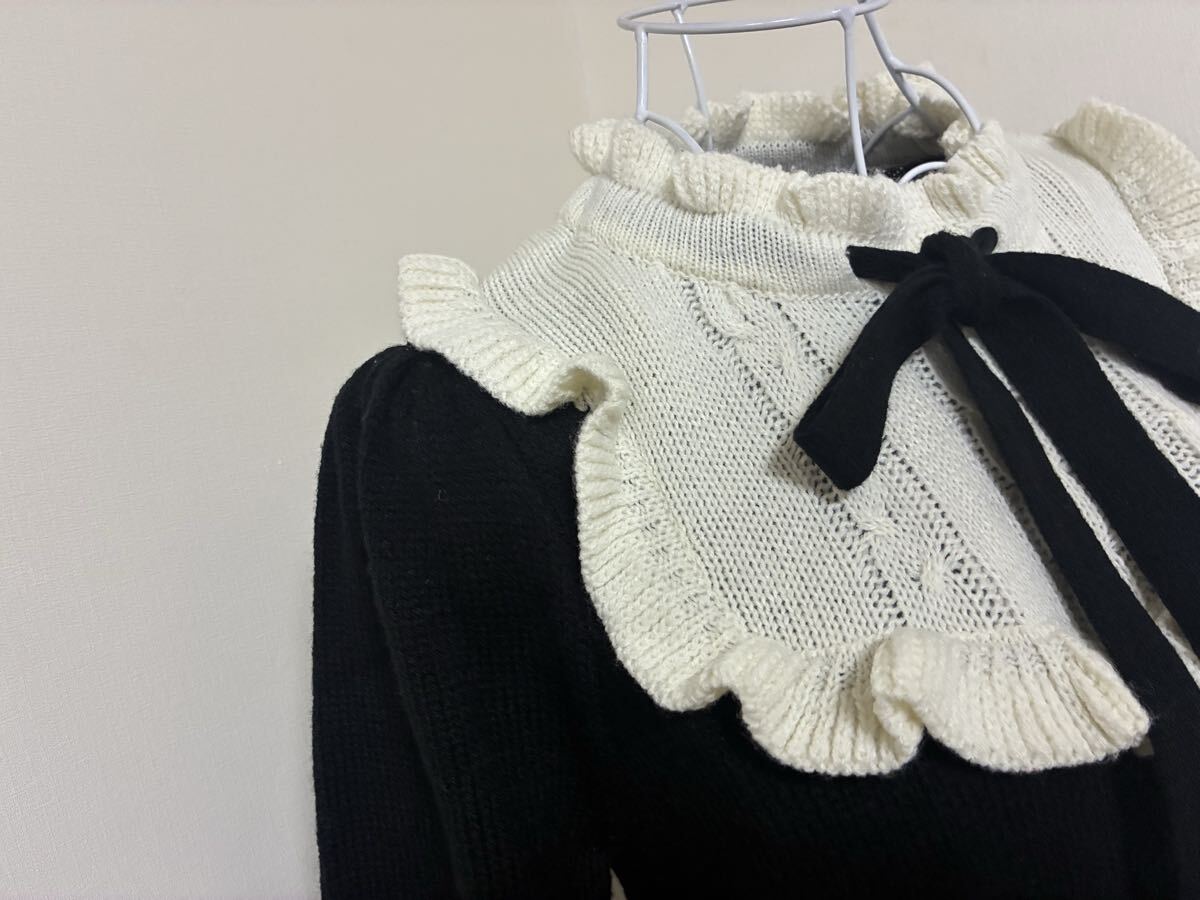 アクシーズファム☆おリボン.フリル飾り配色ニットワンピース☆used _画像3