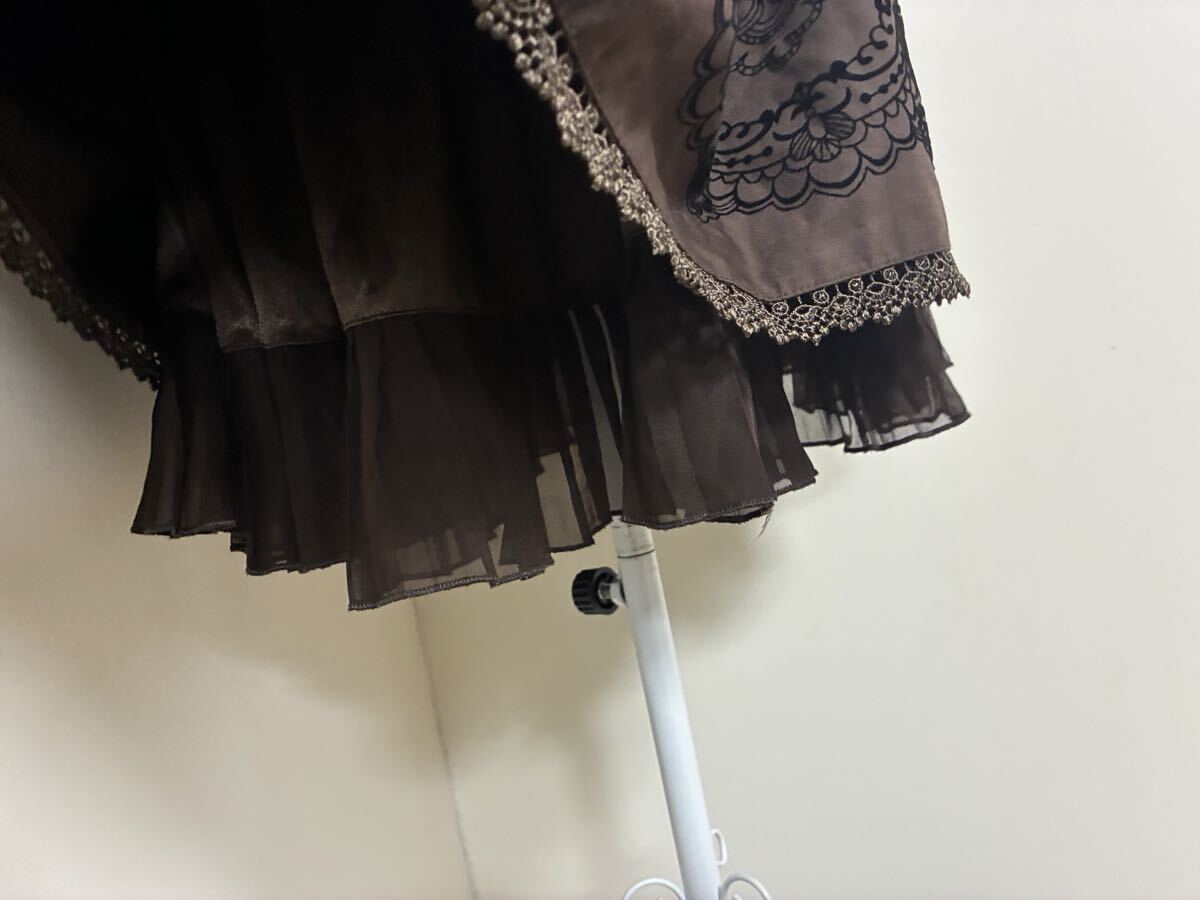 アクシーズファム☆レースアップベロアリボン飾り裏地裾プリーツシフォン切り替えフロッキーPTフレアスカート☆used ウエストゴム伸び_画像3