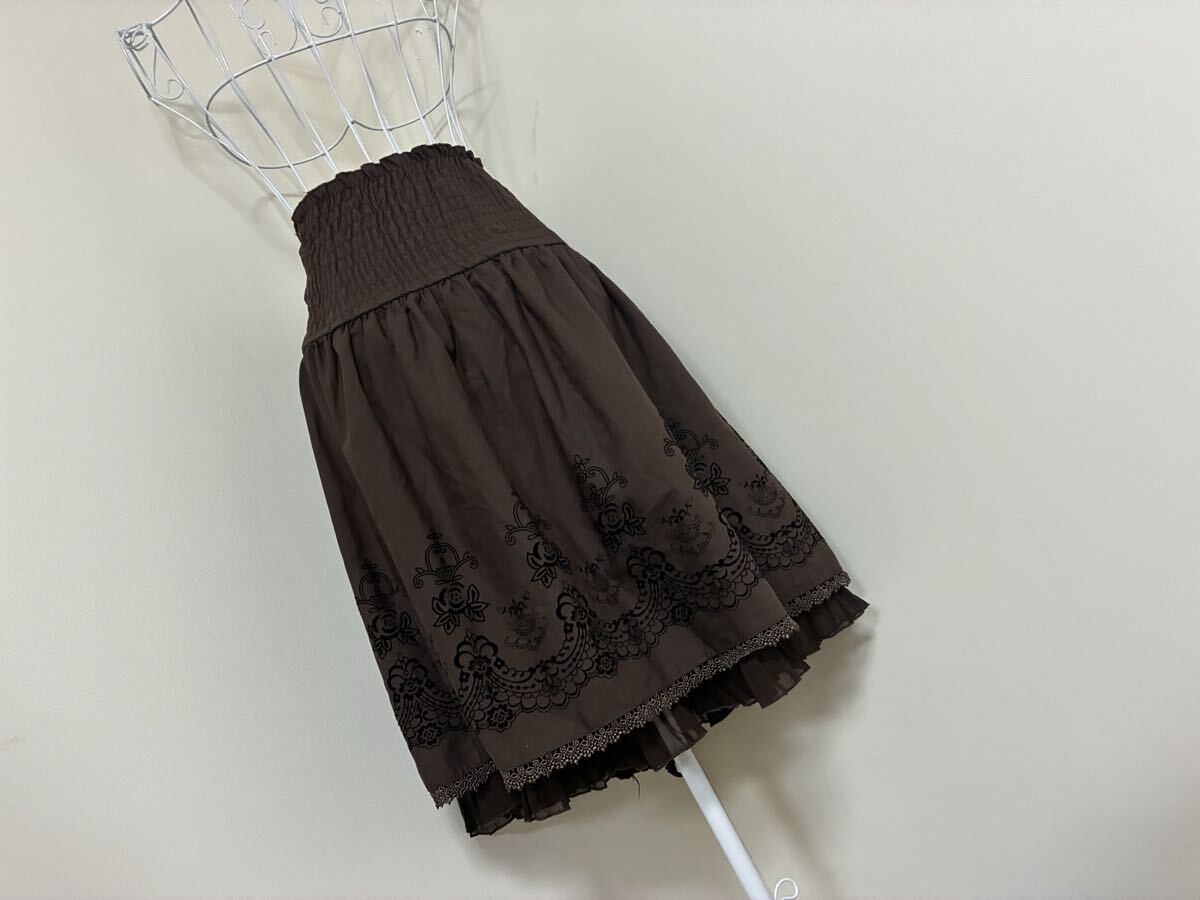 アクシーズファム☆レースアップベロアリボン飾り裏地裾プリーツシフォン切り替えフロッキーPTフレアスカート☆used ウエストゴム伸び_画像6