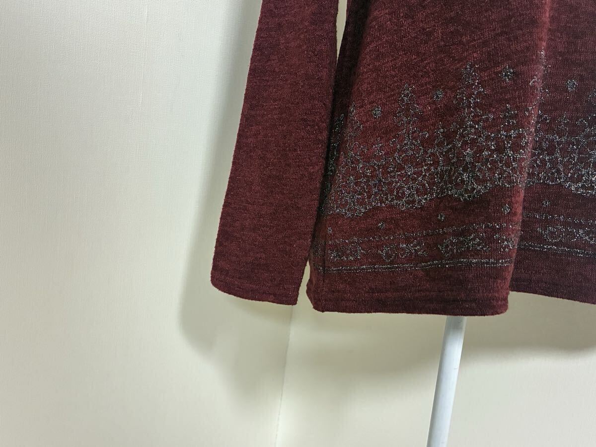 アクシーズファム☆レース.ボタン飾り生地切り替え裾ラメプリントレイヤード調ニットプルオーバートップス☆used_画像4