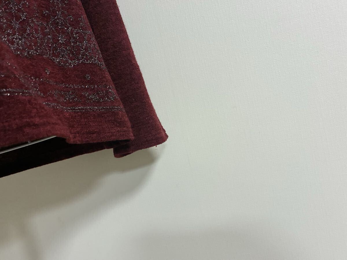 アクシーズファム☆レース.ボタン飾り生地切り替え裾ラメプリントレイヤード調ニットプルオーバートップス☆used_画像5