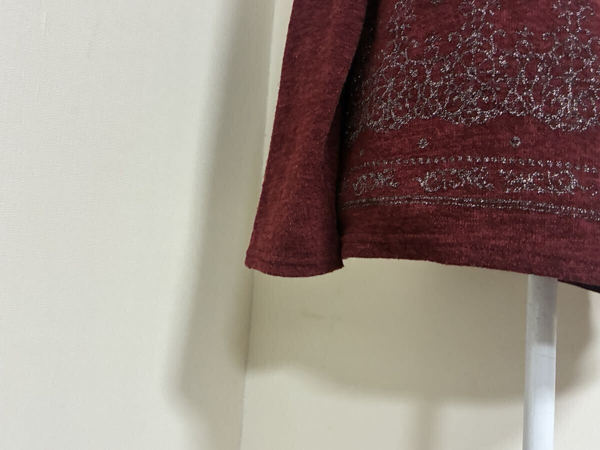 アクシーズファム☆レース.ボタン飾り生地切り替え裾ラメプリントレイヤード調ニットプルオーバートップス☆used_画像6